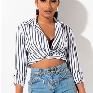 Striped Cropped Blouse NEW!